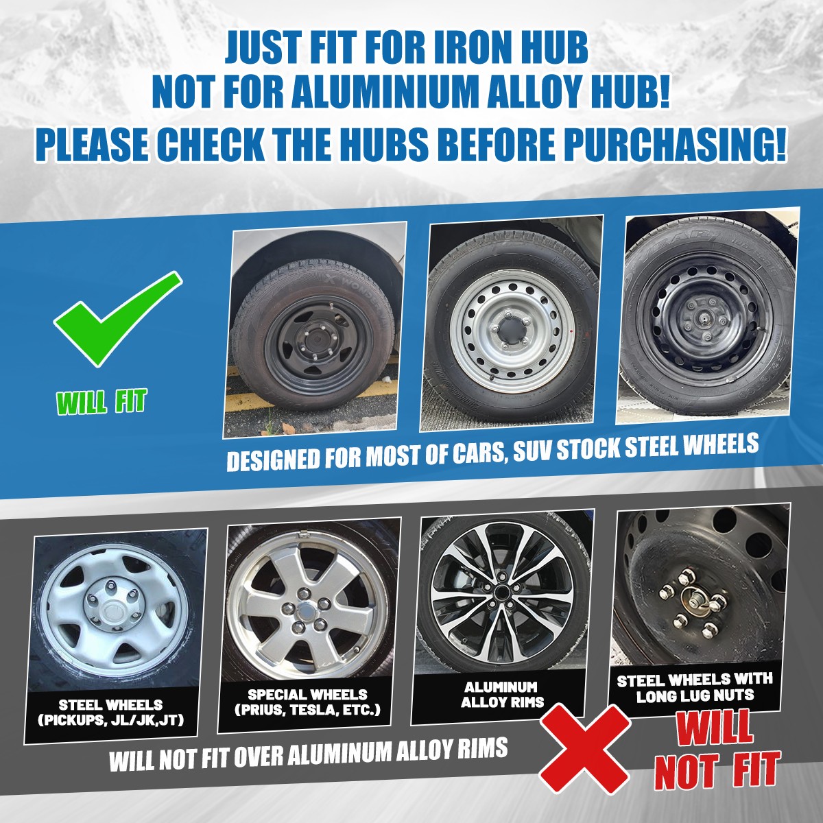 16″ Set of 4 Snap On Full Hub Caps Wheel Covers Fit for R16 Tire & Steel Rim NEW
