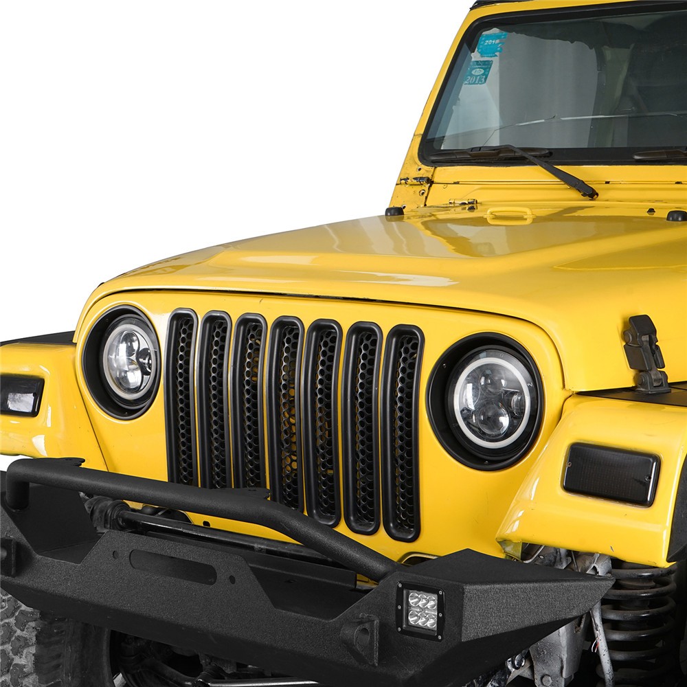 Black Headlight Trims Ring Bezels Cover Pair For 1997-2006 Jeep Wrangler TJ