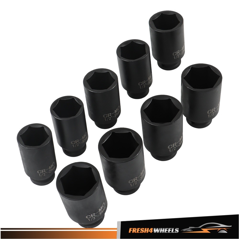 9PCS 1/2″ Drive Deep Impact Socket Set – Metric Axle Hub Nut Sockets 29-38mm