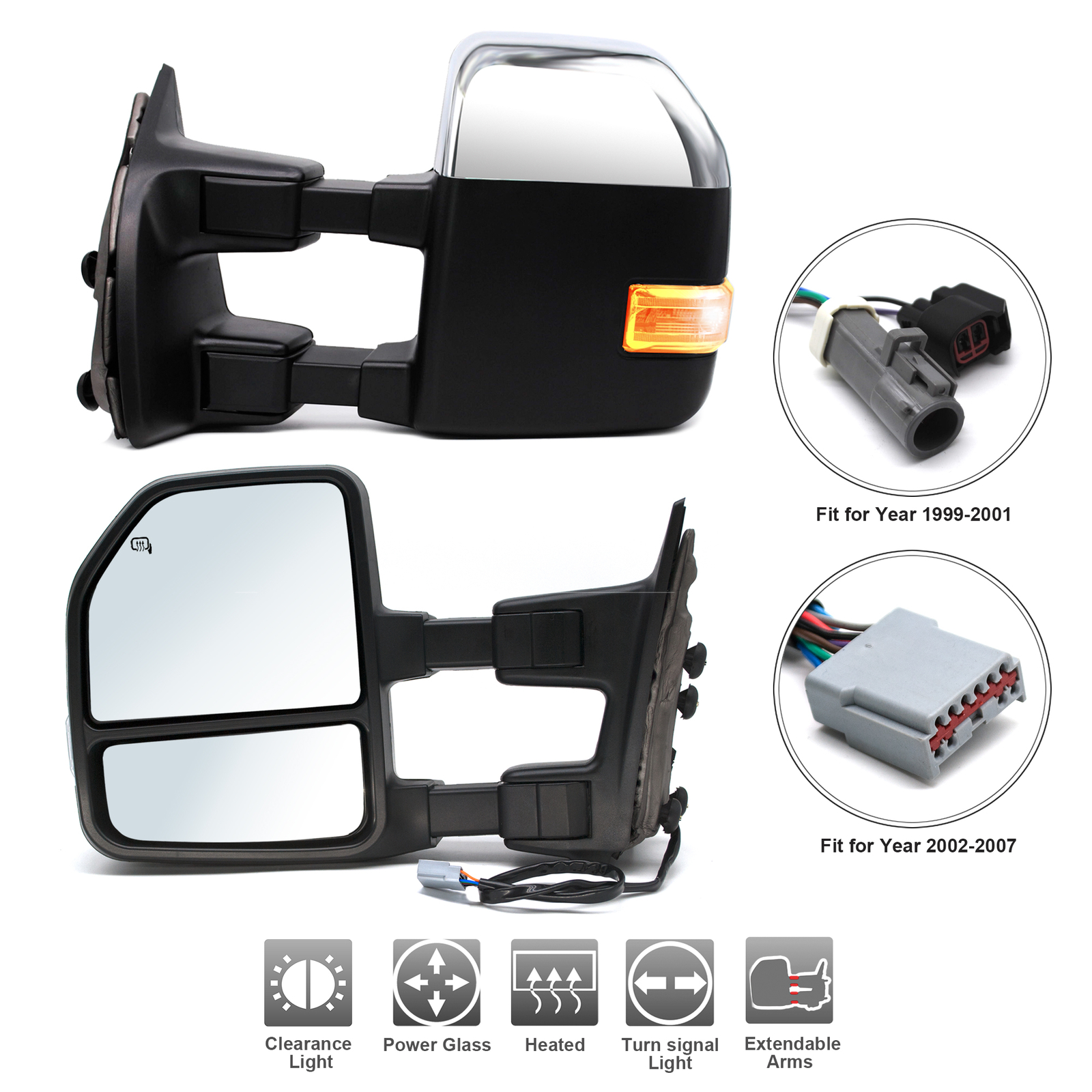 Tow Mirrors For 99-07 Ford F250 F350 F450 Super Duty Power Heated Signal Chrome