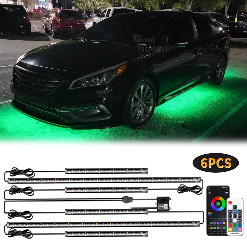 6PCS RGB LED Underglow Neon Light Strip Remote + APP Control For Hyundai Sonata