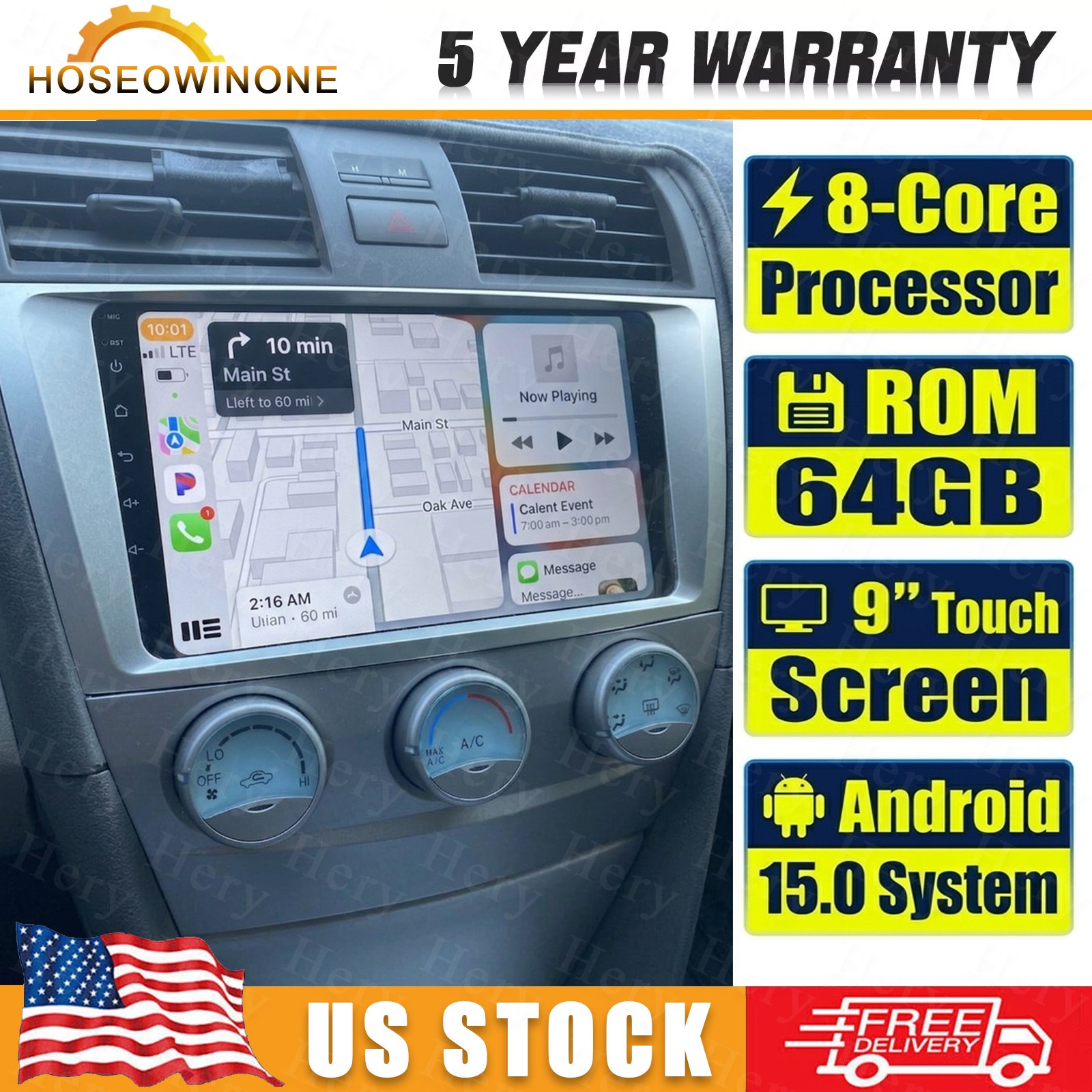 8-Core 64G Apple Carplay Car Stereo For 07-11 TOYOTA CAMRY JBL Android 15 Radio