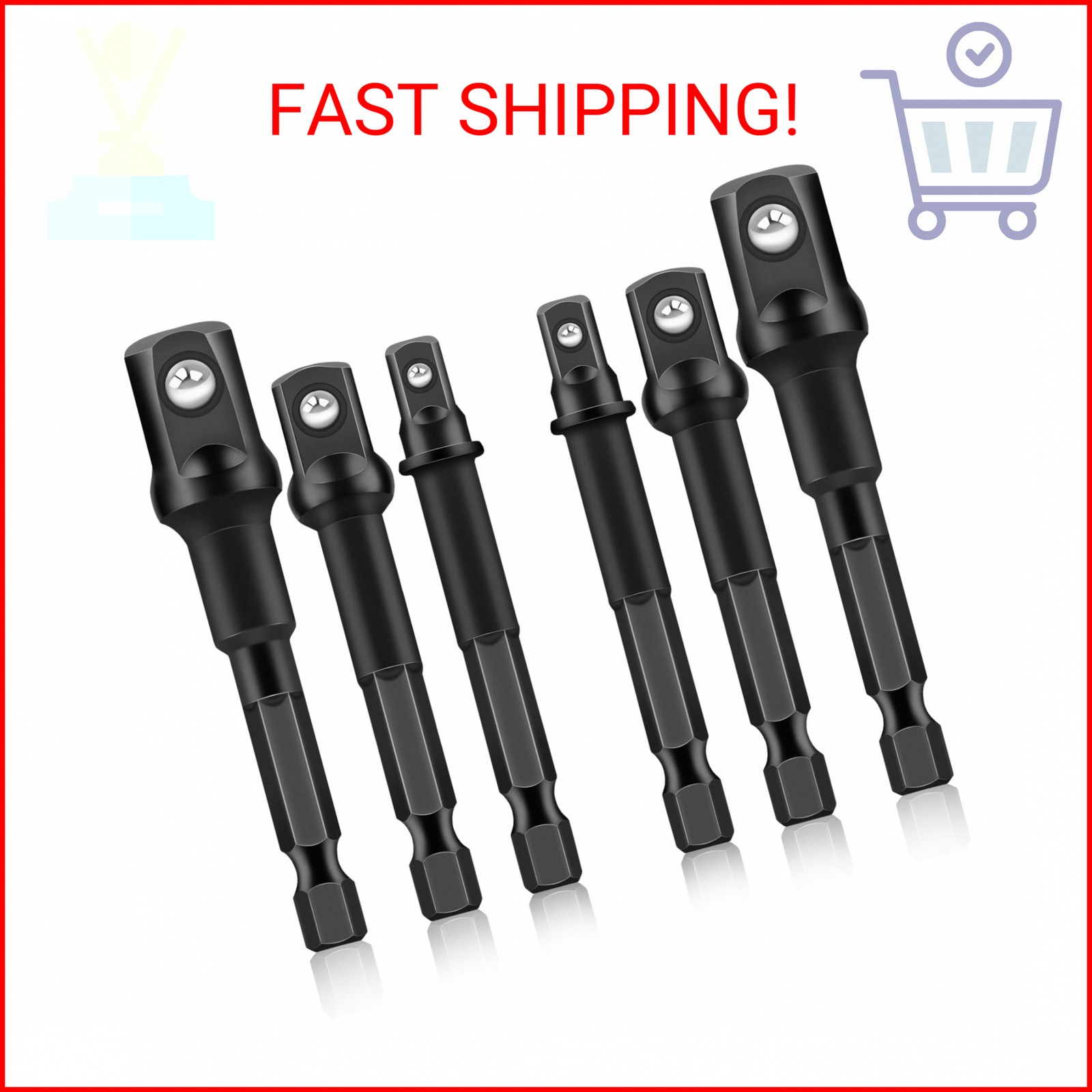 6PCS Impact Grade Socket Adapter Set, 1/4″, 3/8″, 1/2″ Drive Drill Socket Adapte