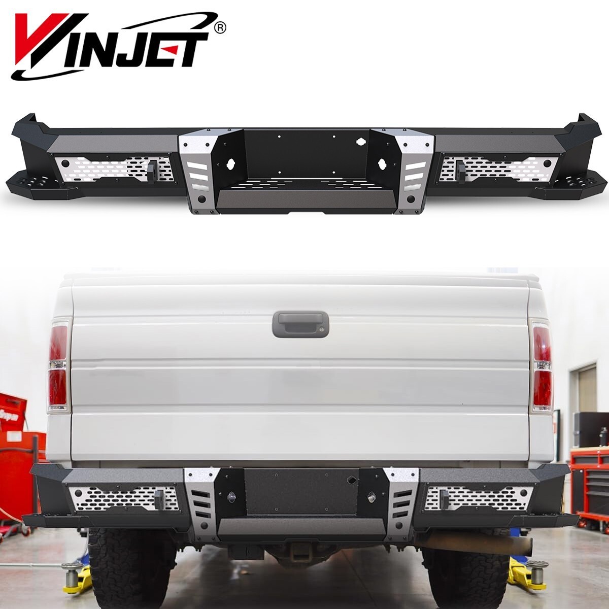 Steel Rear Bumper Powder Coated For 2006-2014 Ford F-150 F150 w/Sensor Holes