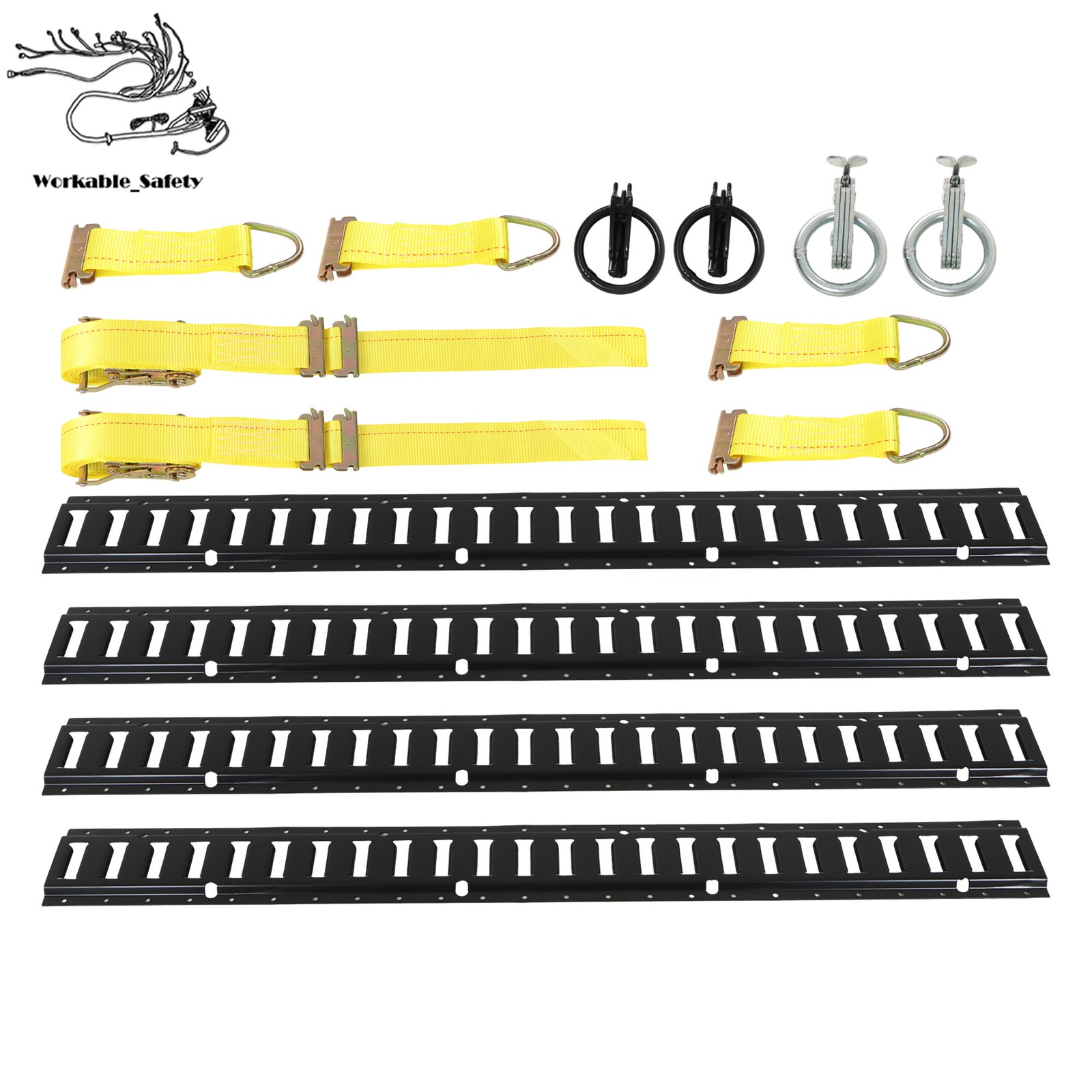 16 Pack 4′ E-Track Rail Set, Black Powder Coated Finish Fit For Trailers & Vans