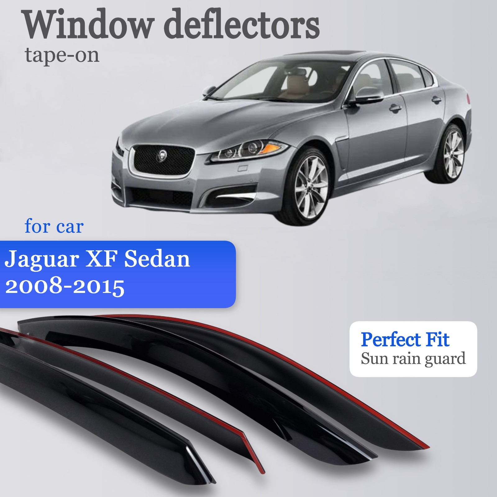 Tape-on 4PCS Window Visors Rain Guards Fit Jaguar XF I 2008-2015 Wind Deflectors