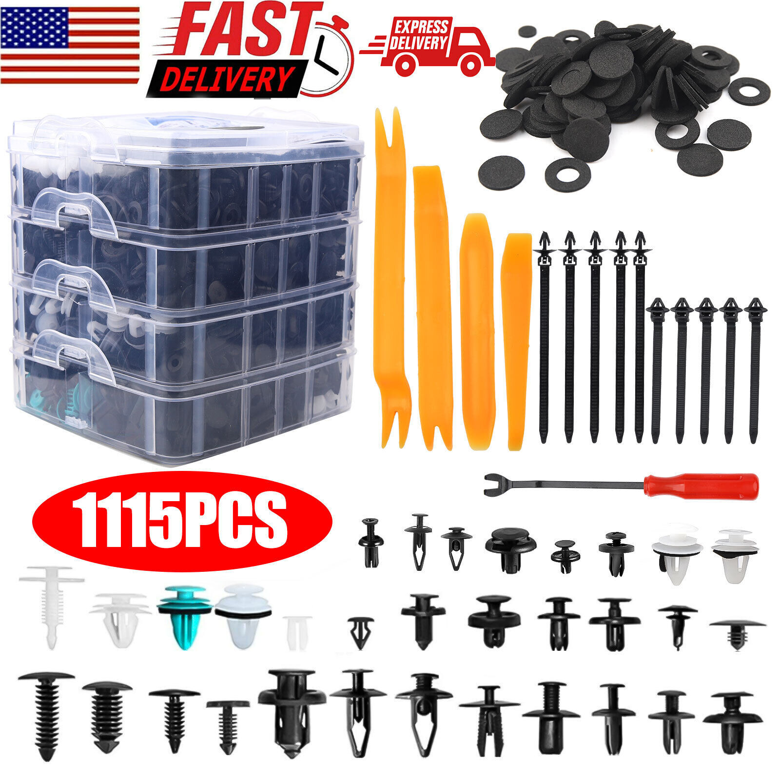 1115PCS Car Retainer Clips Auto Plastic Fasteners Kit Push Trim Pin Rivet Bumper