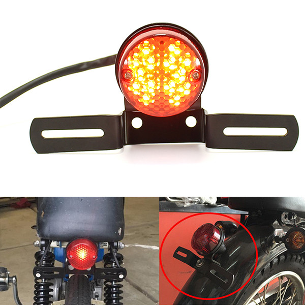 Round Red LED Motorcycle Tail Brake Stop Running Light License Plate Bracket US