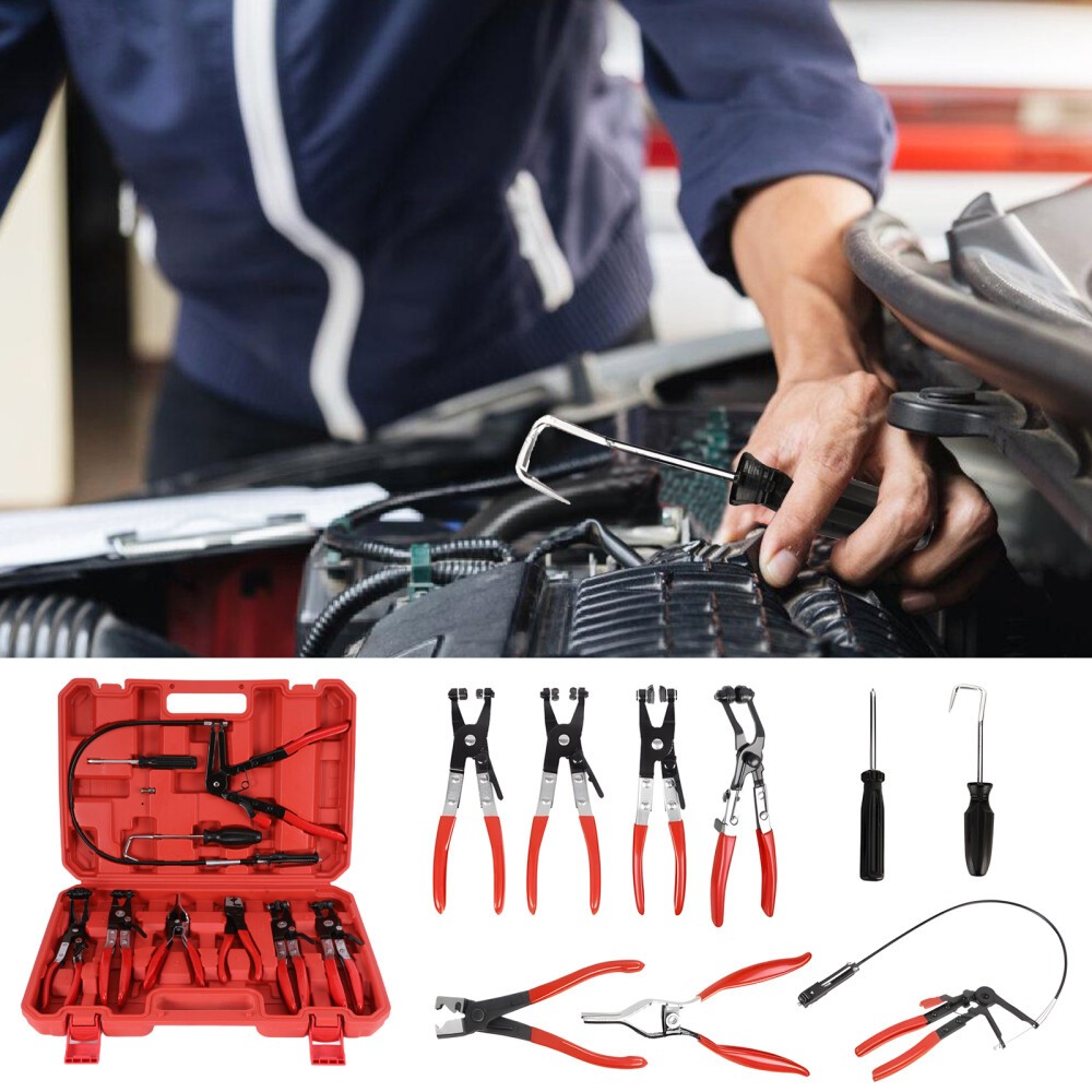 10Pc Hose Clamp Clip Remover Pliers Wire Long Reach Kit Fuel Oil Water Hose Tool