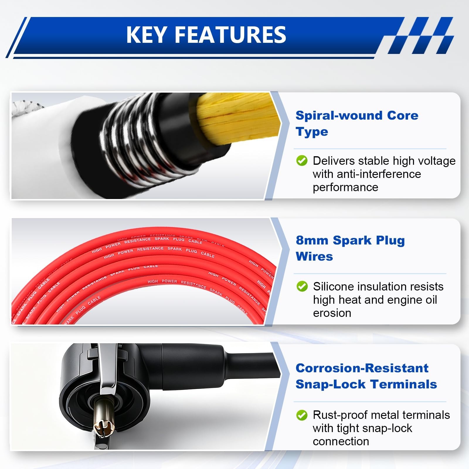High-Performance 8mm Red Ignition Spark Plug Wire Set of 6 for Ford V6 4.2L 1997