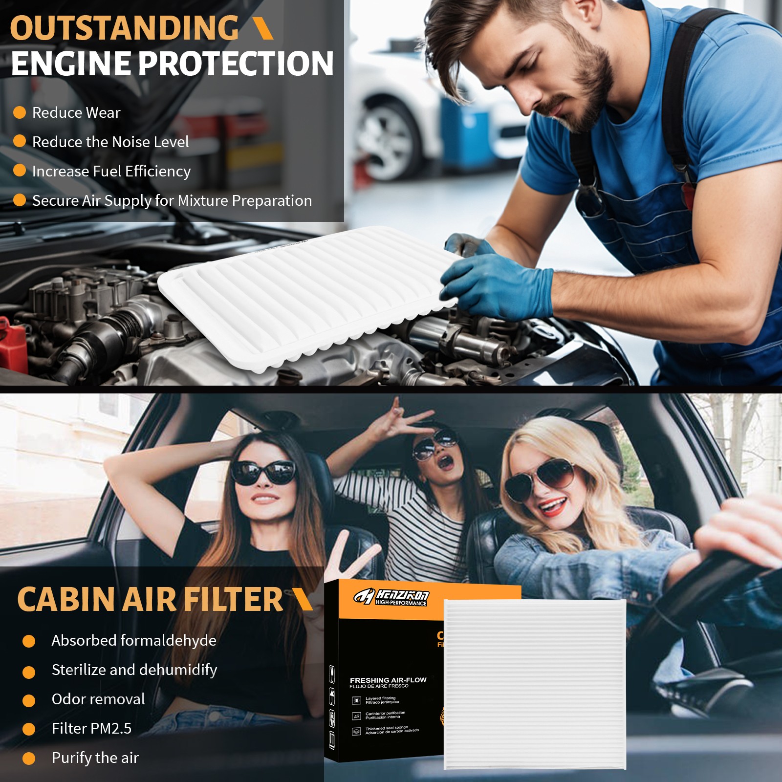 Cabin & Engine Air Filter Kit 17801-0H050 For Toyota Camry Venza 4 cylinders