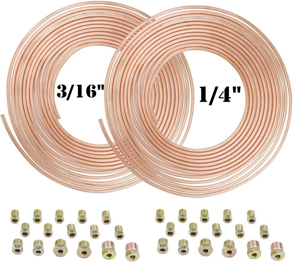 Pair 25Ft. 1/4″ &3/16″ Copper Nickel Brake Line Tubing Kit and 32 Fittings