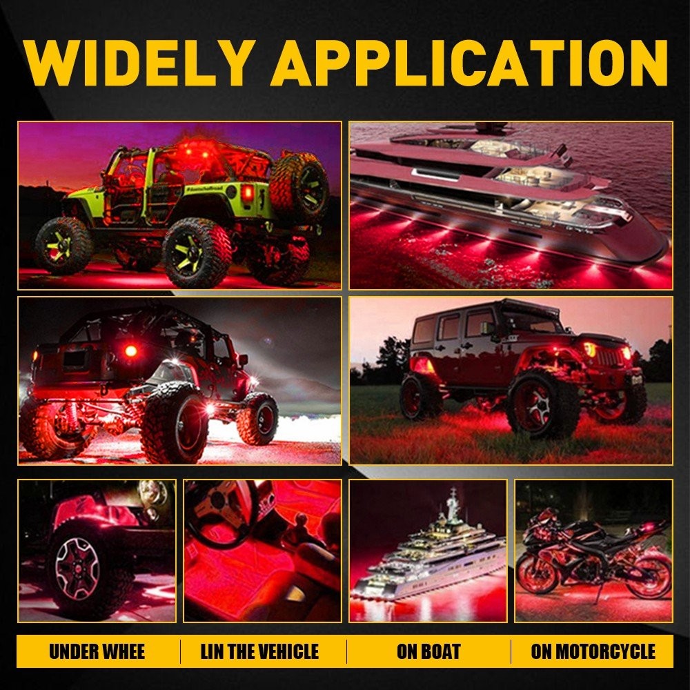 16Pcs Red LED Rock Light Underbody Trail Rig Glow Lamp For Offroad SUV Pickup
