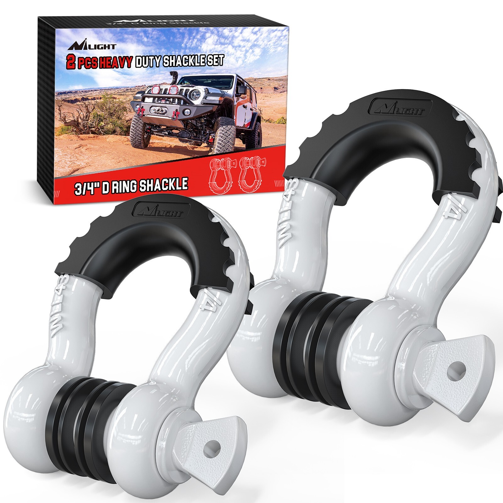 Nilight 2 Pack 3/4″ D-Ring Shackle Heavy Duty Off Road Recovery Shackle white