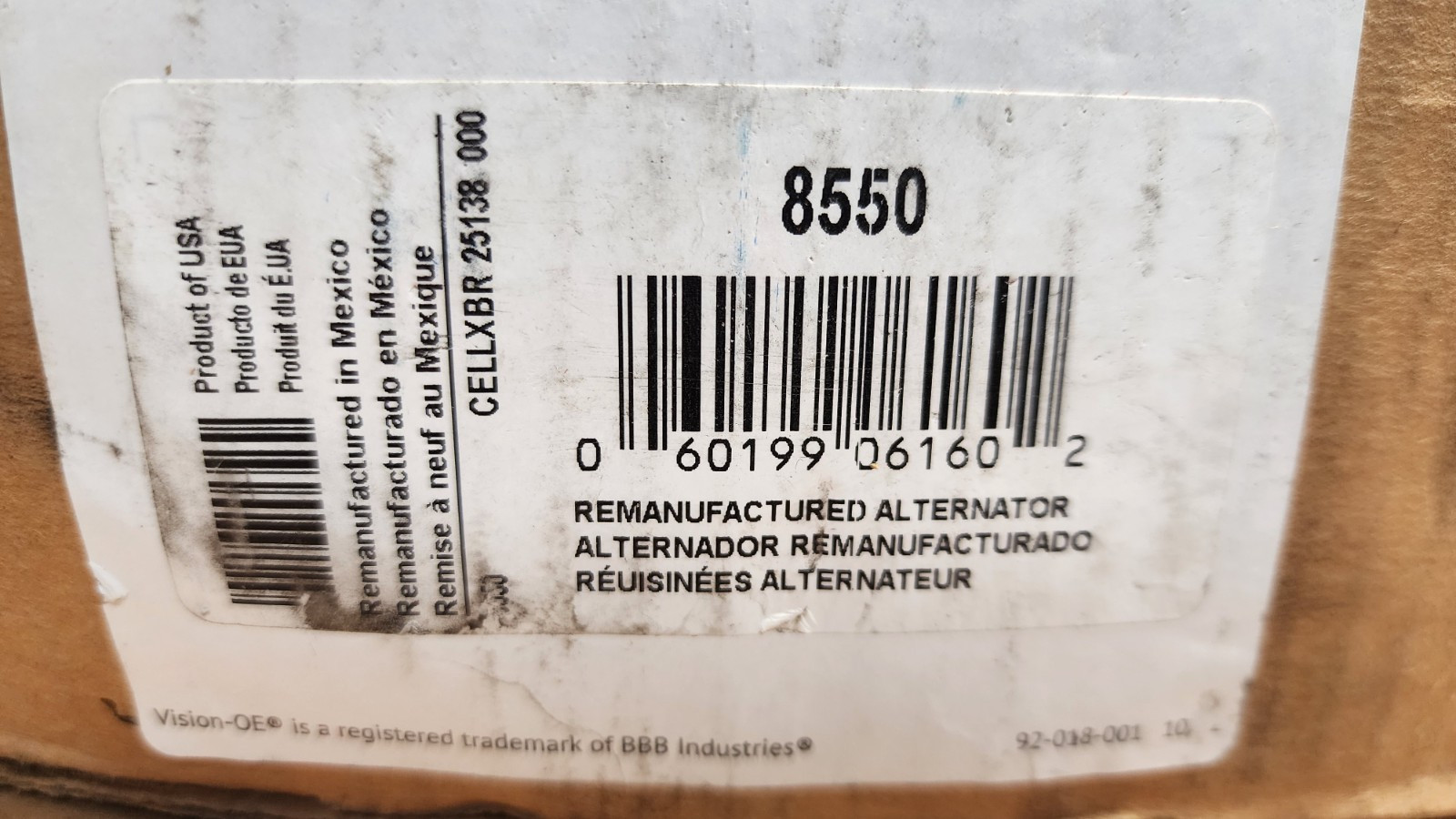 Vision OE 8550 Remanufactured Alternator