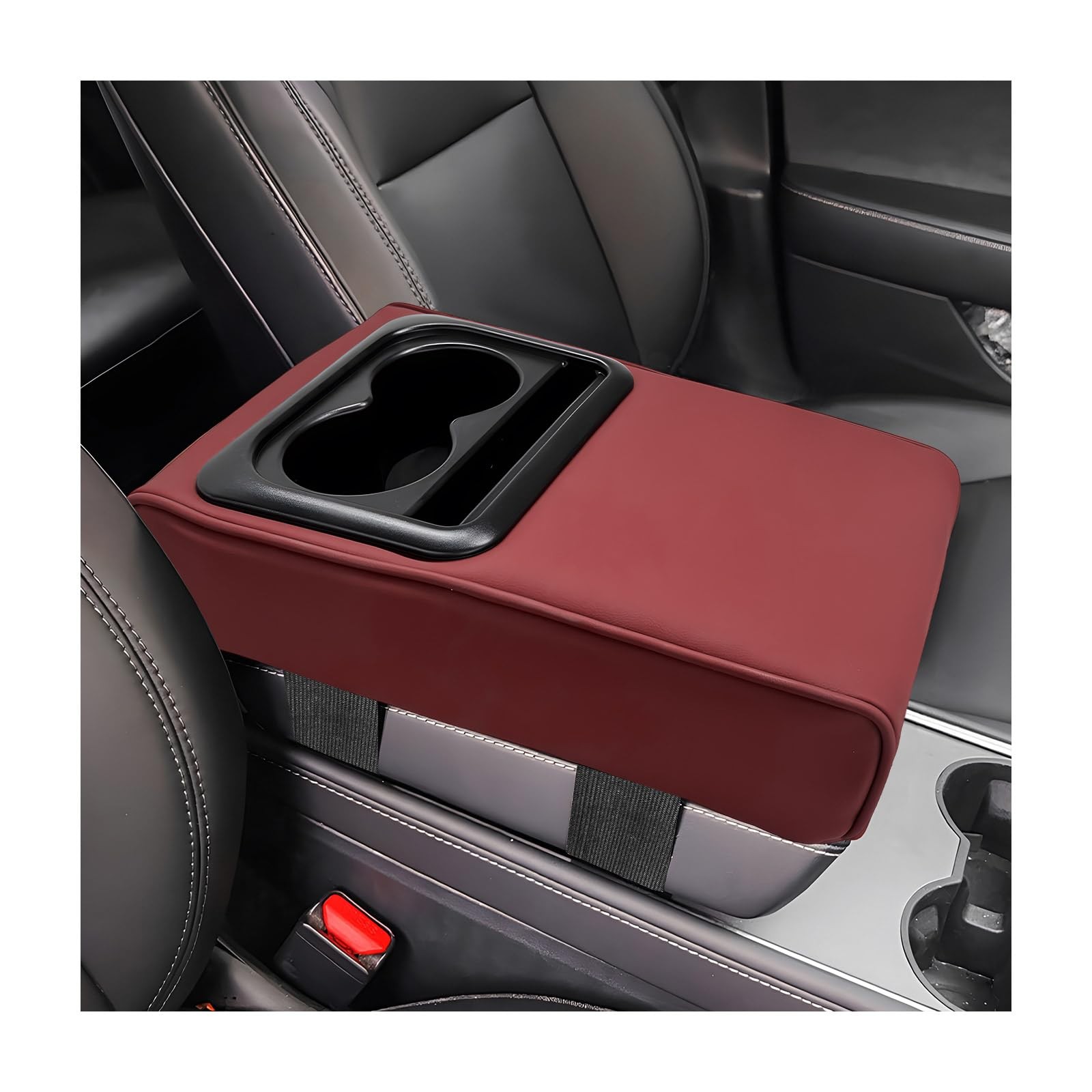 Suvnie Car Center Console Armrest Pillow, 14 × 8.3 × 3.3 inches, Wine Red