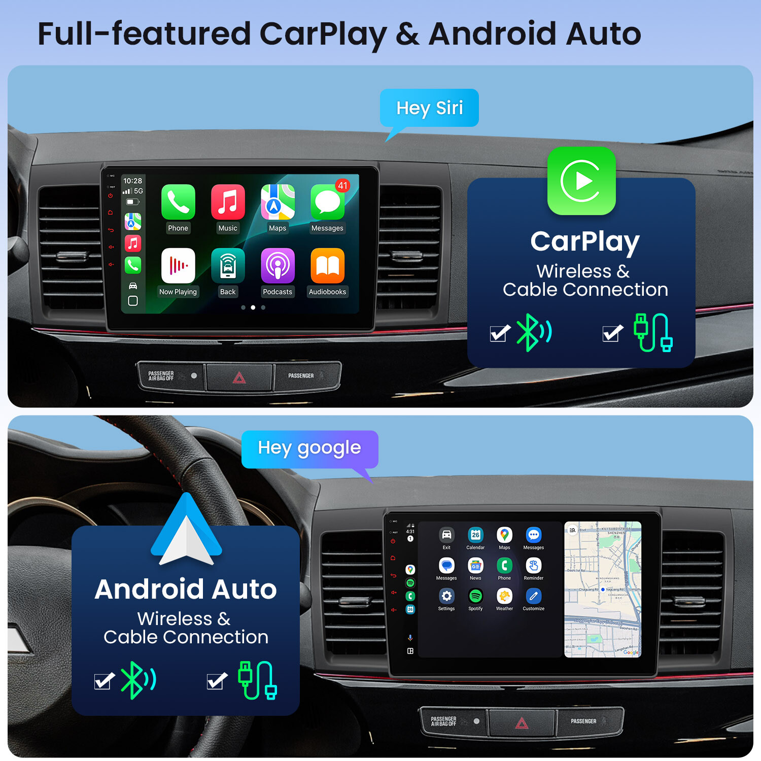Wireless CarPlay Android Auto for Mitsubishi Lancer Stereo GPS 8-Core 4+64G 4G