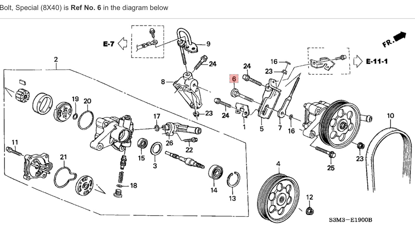 Honda Acura V6 Bolt Special 8×40 P/S Pump Tensioner Mounting Adjusting Screw OEM