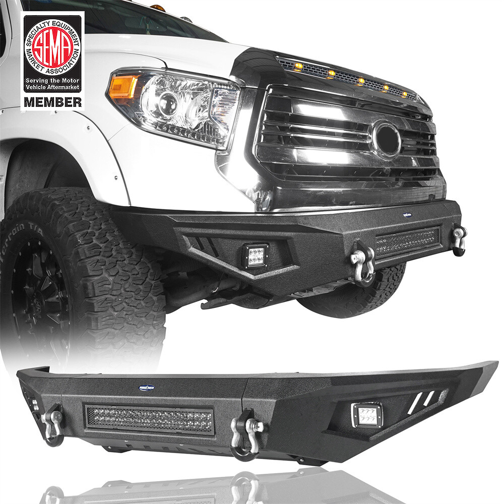Powder Coated Steel Front Bumper w/ LED Light&D-Ring for Toyota Tundra 2014-2021