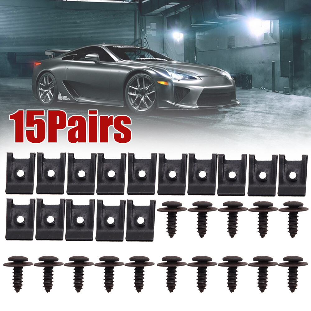 Black Spring Metal U-type Clip with Screw Car Bumper Fender Trim Panel Fastener