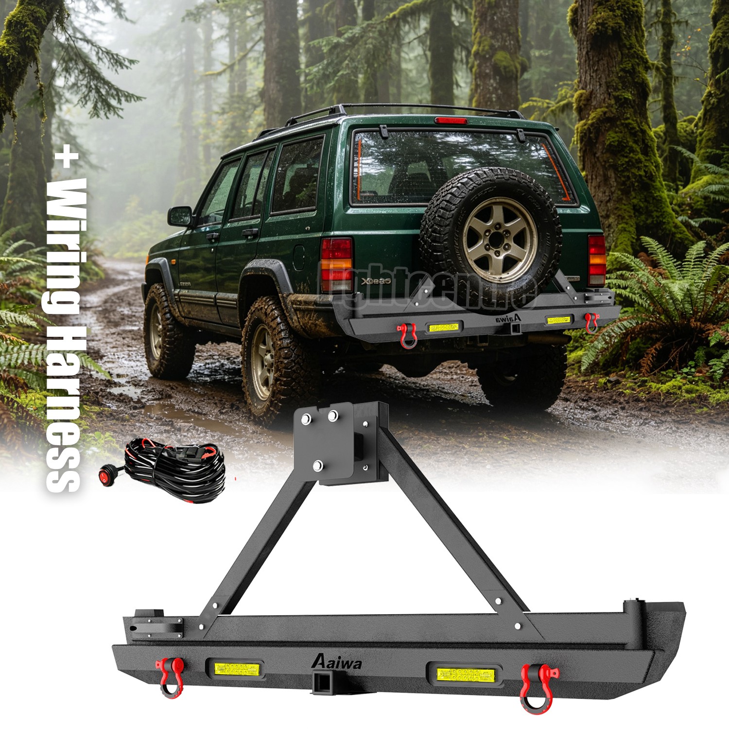 Fits 1984-2001 Jeep Cherokee XJ Steel Rear bumper with LED Lights and D-rings