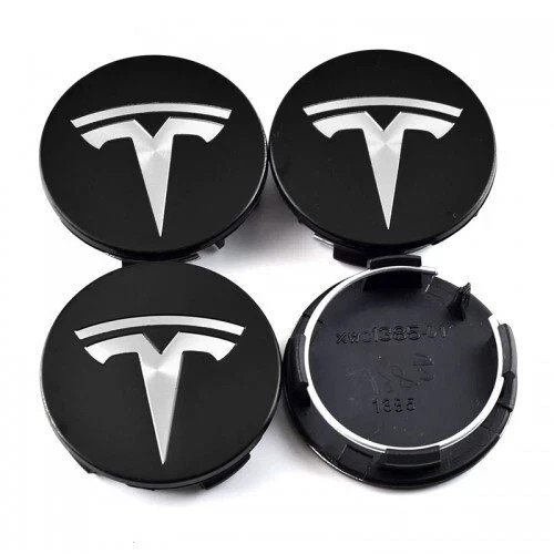4 pcs Set of Tesla Wheel Center Hub Caps Black/ White 56mm Fits Model 3, S, X, Y