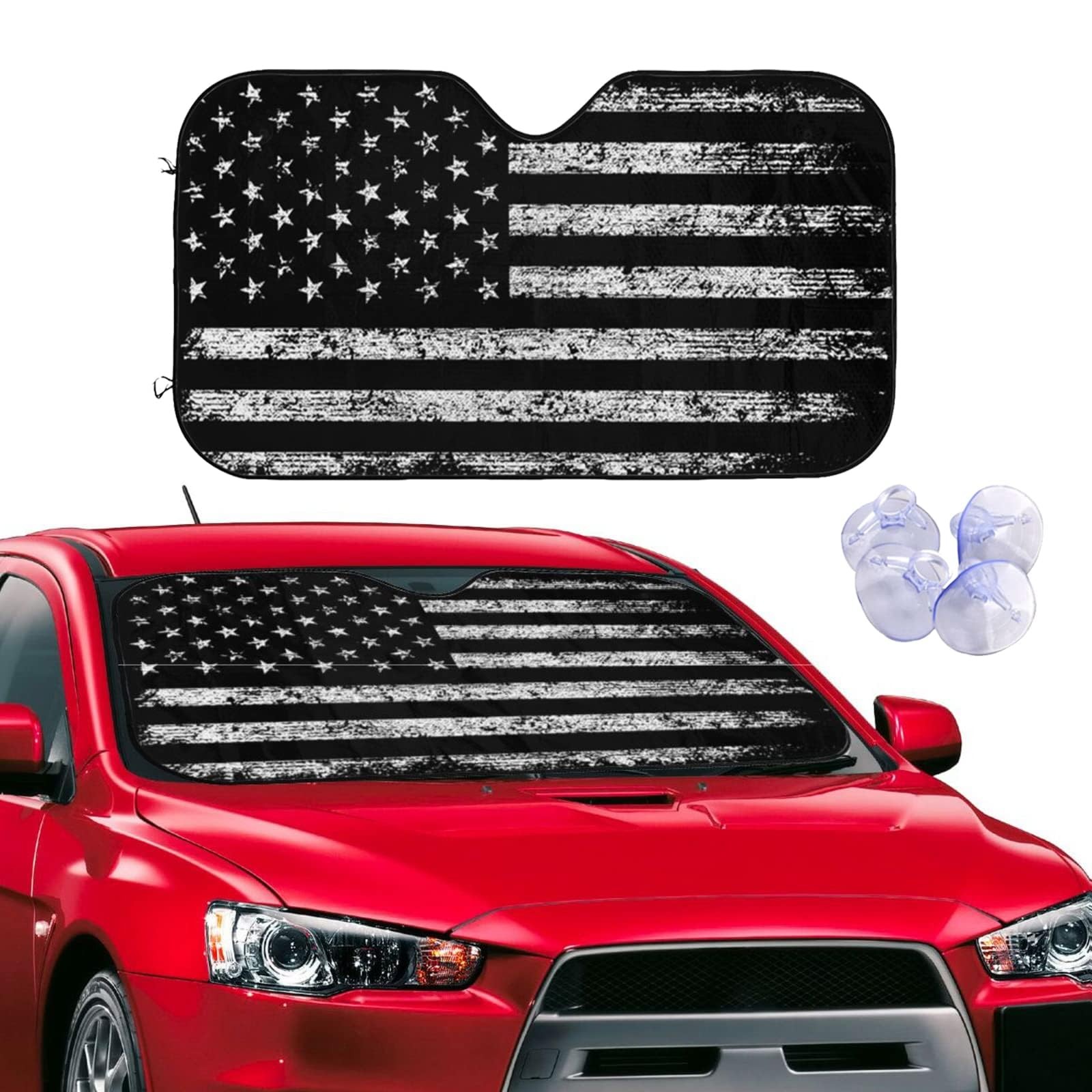 American Flag Windshield Sun Shade Black USA 55*29.9 Inch, flag