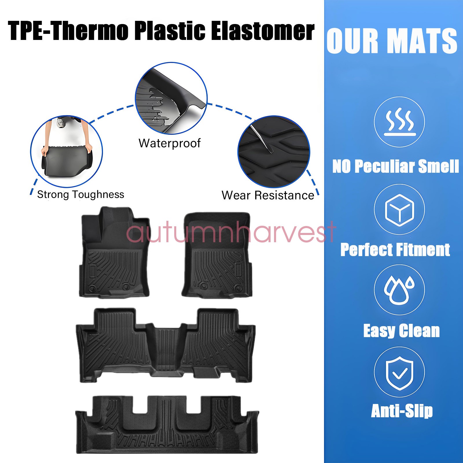 Floor Mats Liner TPE For 2013-2024 Toyota 4Runner 7 Seats 3D Model All-Weather