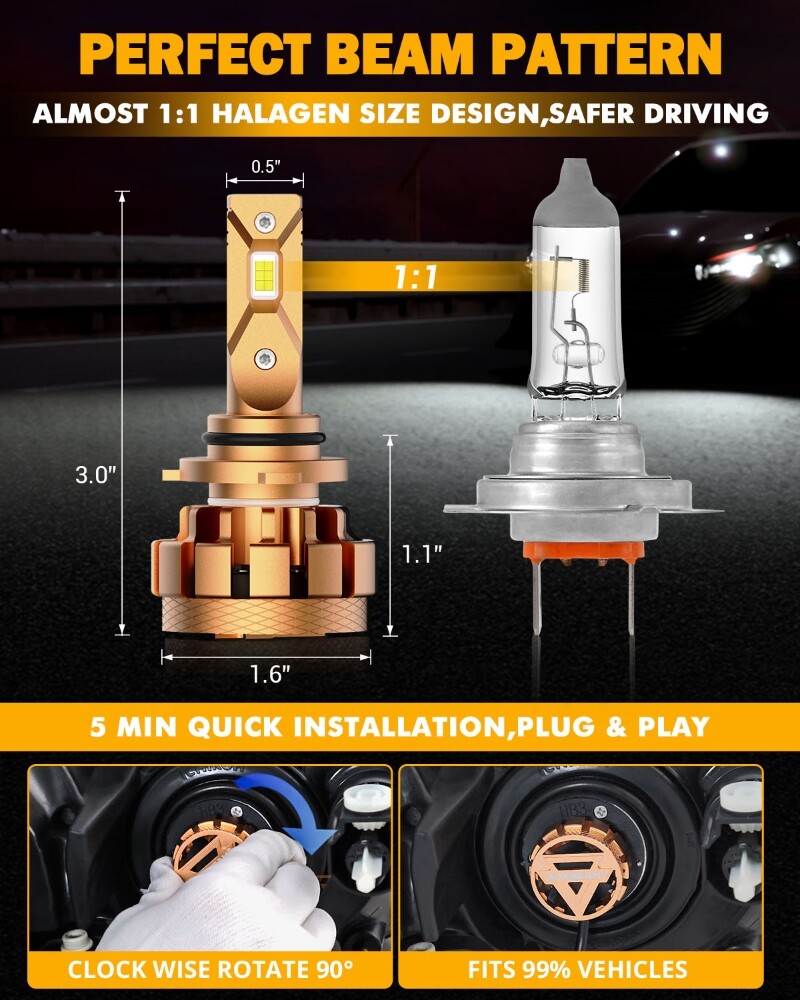 AUXBEAM F-16plus 9006 LED Headlight Bulbs Kit Low Beam White Super Bright 6000K
