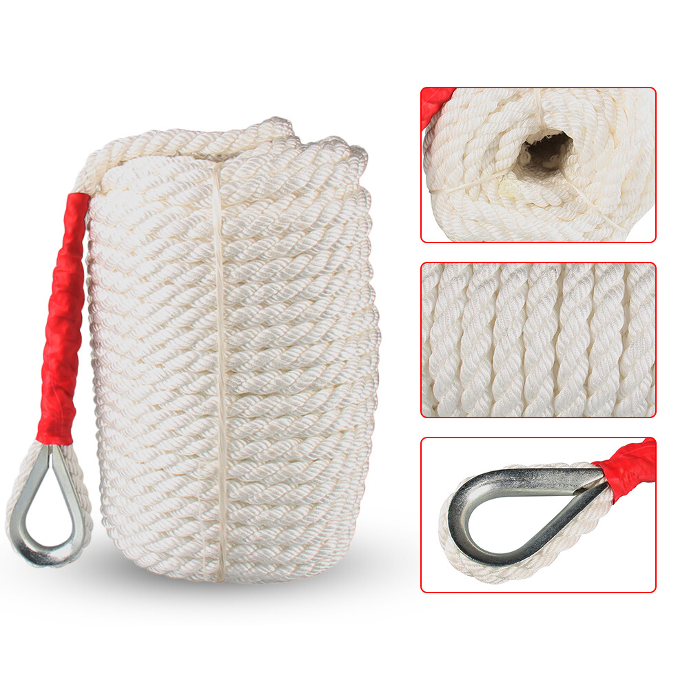 Heavy 3/4 “x200 Feet Three Strands Of White Polypropylene Rope Sheathed In Red