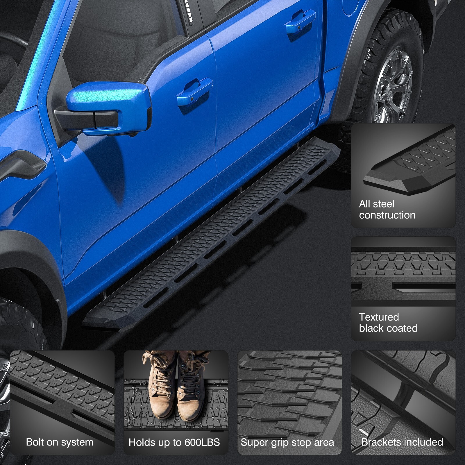 Fit 20-24 Chevy Silverado 1500 2500 3500HD Double Cab 7″ Running Board Side Step