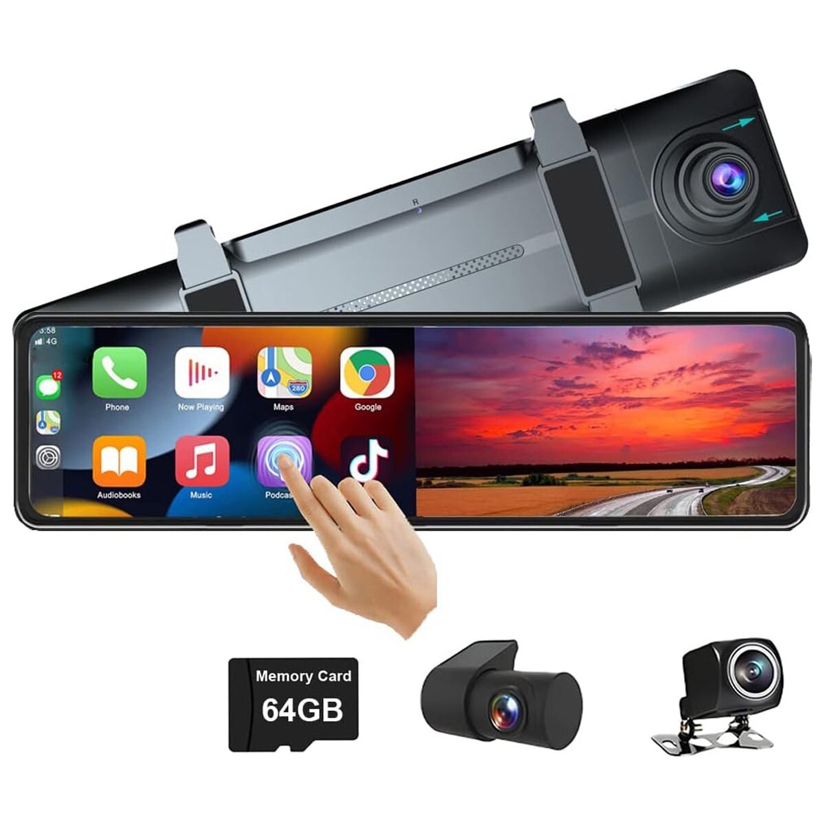 3 Channel Car DVR Dash Cam WIFI GPS HD 2.5K Rearview Mirror Carplay Android Auto