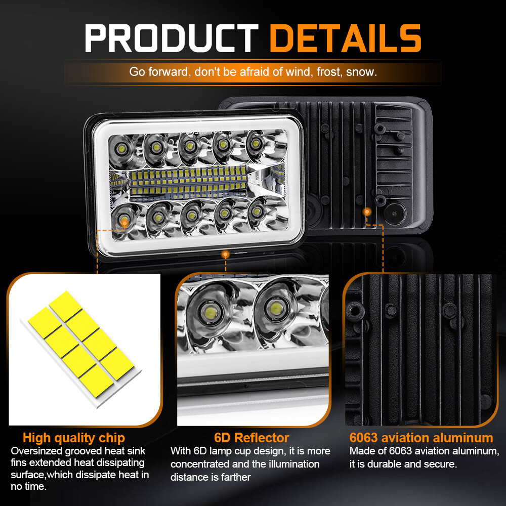 4x For Ford Mustang 1979-1986 DOT 4×6″ Square LED Headlights Hi/Lo Beam With DRL