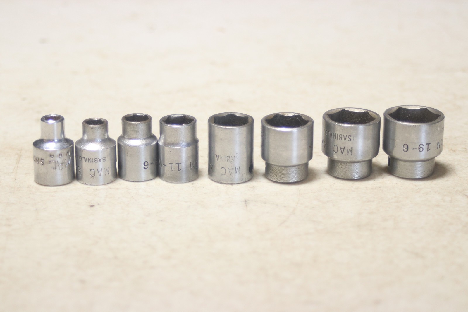 Lot of 8 MAC Tools Metric 3/8 Inch Drive 6 point Sockets 6mm-19mm
