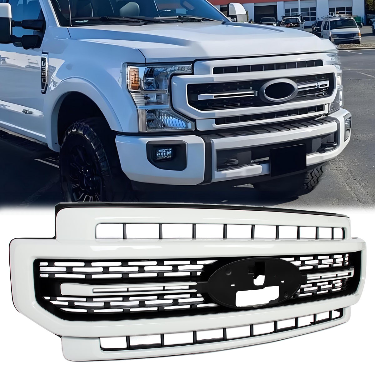 Oxford White Front Grille Assembly For 2020-22 Ford F250 F350 Lariat Super Duty