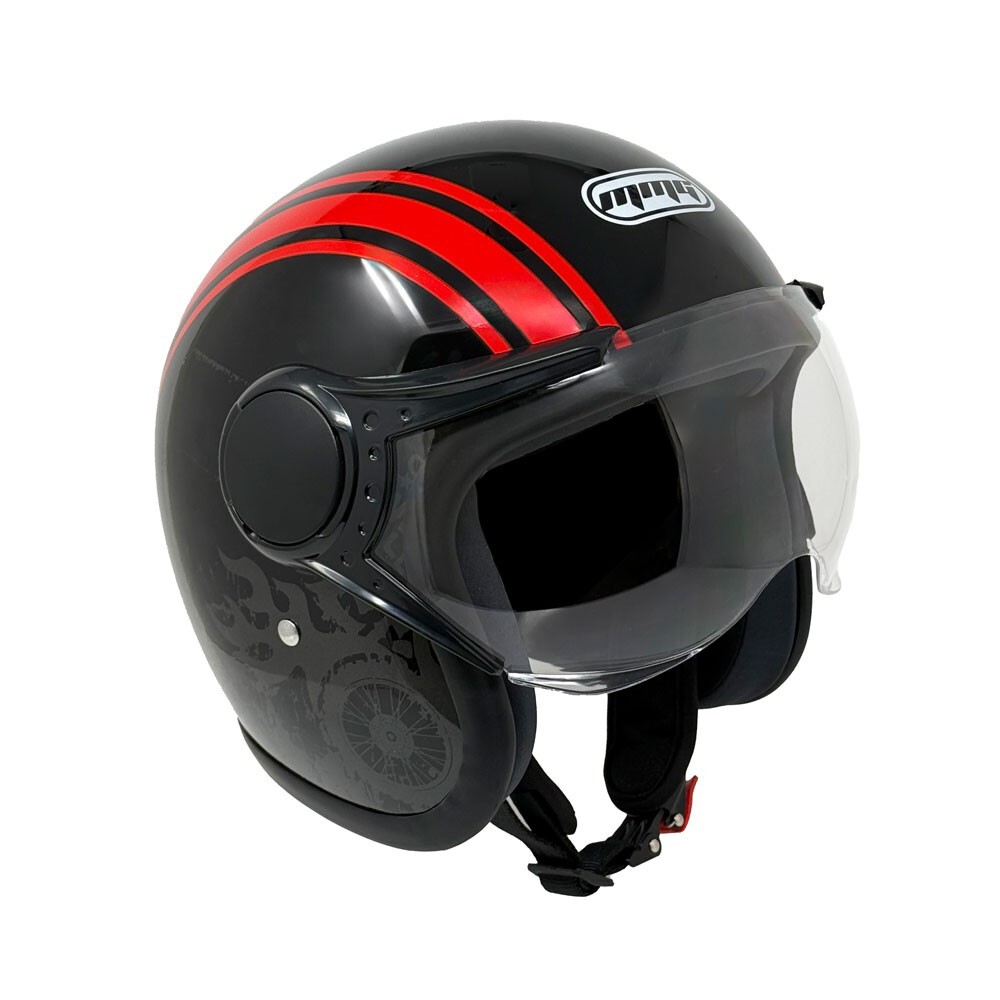 MMG Motorcycle Open Face Helmet Model 37 (Black/Red Graph, Medium)