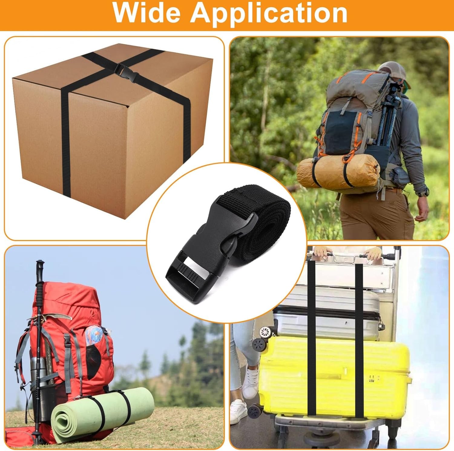 5Pcs Black Nylon Strap 1″ x 47″ (3.9ft) Buckle Straps with 1×47(5Pcs),