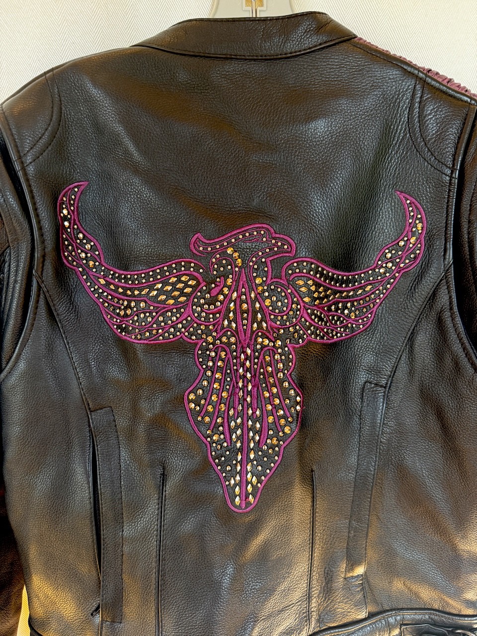 Milwaukee Leather Embossed Embroidered Phoenix Black/Purple Jacket Size M