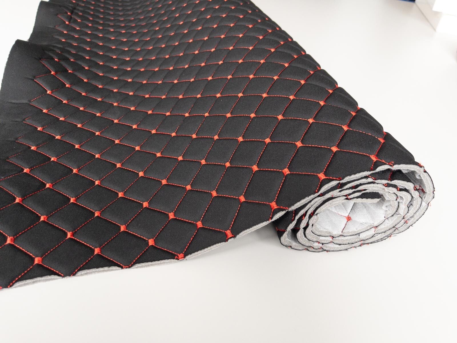 NEW Black/red Diamond Stitch Embossed Fabric Lining Car Upholstery