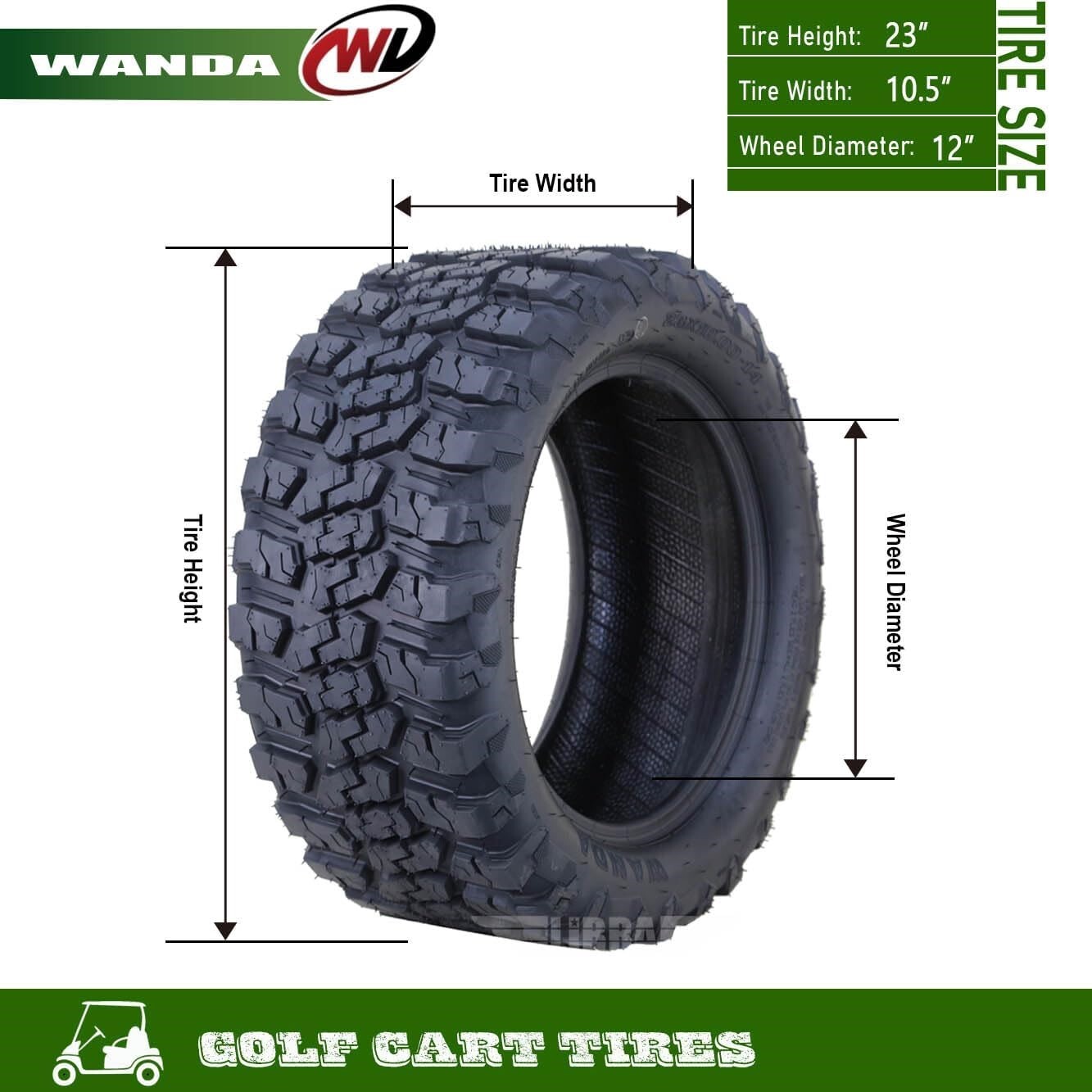 WANDA 23×10.5-12 All Terrain Golf Cart Tires 4 Ply 23×10.5X12 -Set 4 -14057