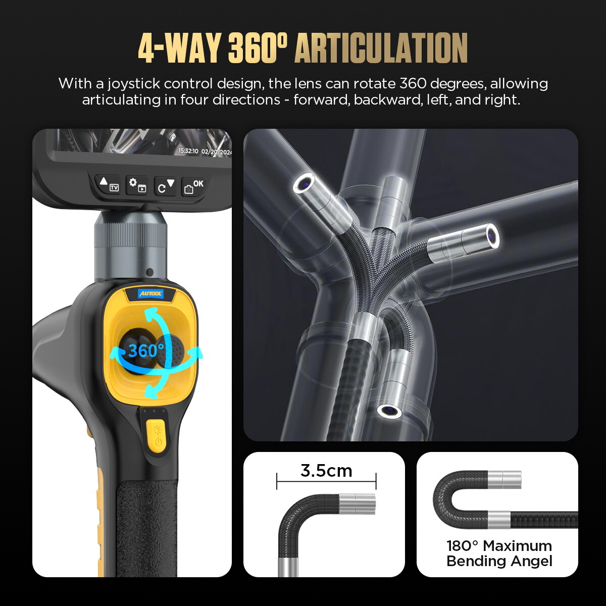 Endoscope Camera 1080P HD 5″ Screen Borescope 2-Way 210° Inspection Camera