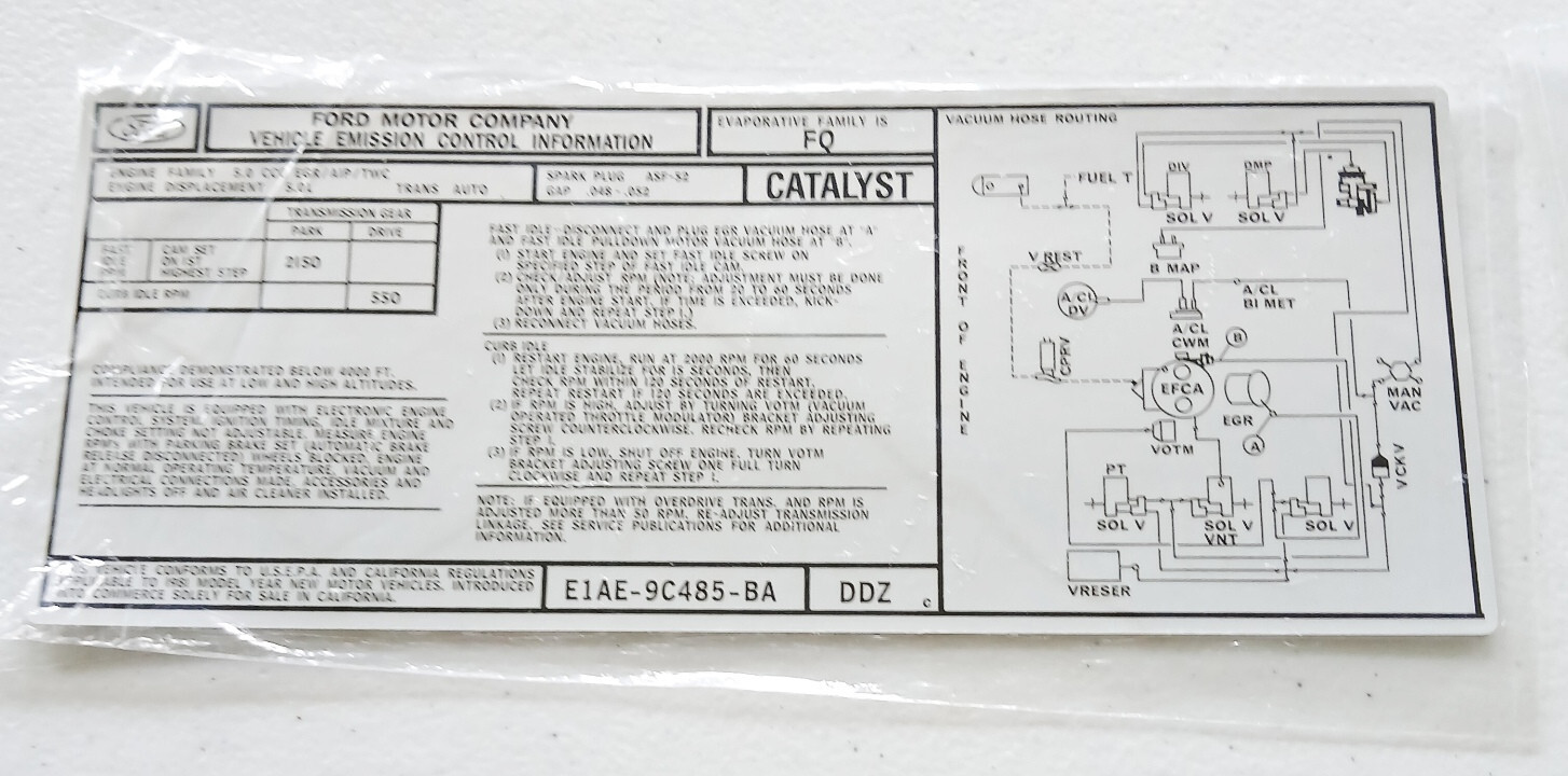 New 1981 Lincoln Town Car and Mark VI 302 AT Emission Decal – E1AE-9C485BA