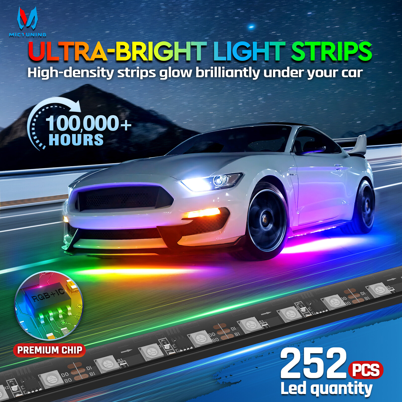 2Pcs 70″ LED Emergency Strobe Hazard Warn Flashing Running Board Light Strip Bar