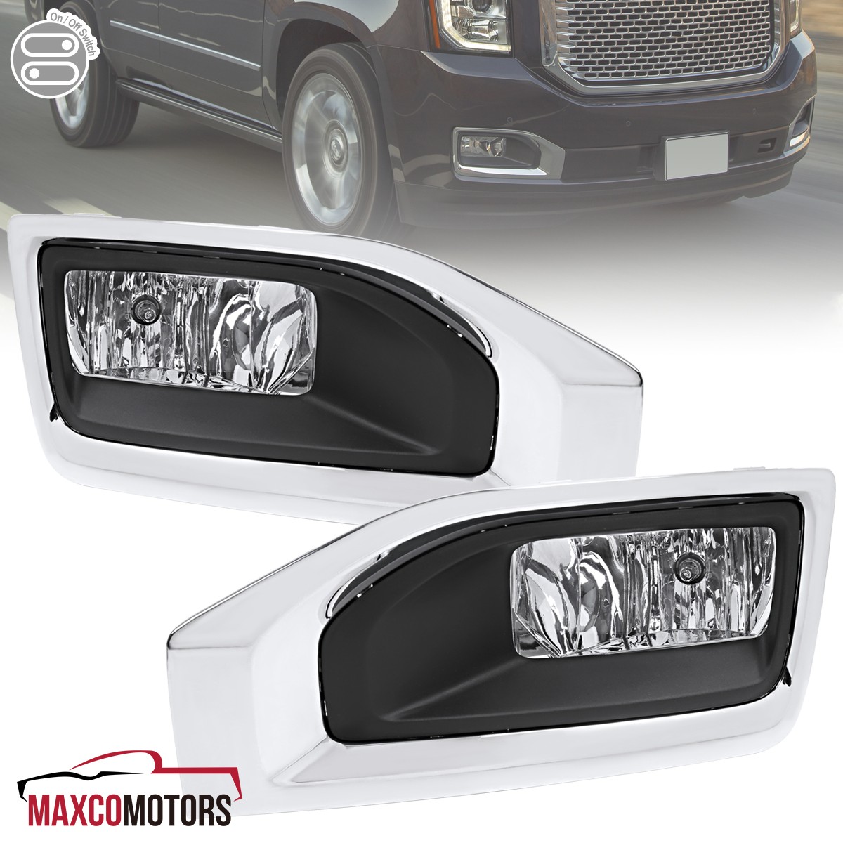 Clear Fits 2015-2018 GMC Yukon XL Fog Lights Driving Bumper Lamps+Bezels+Wiring