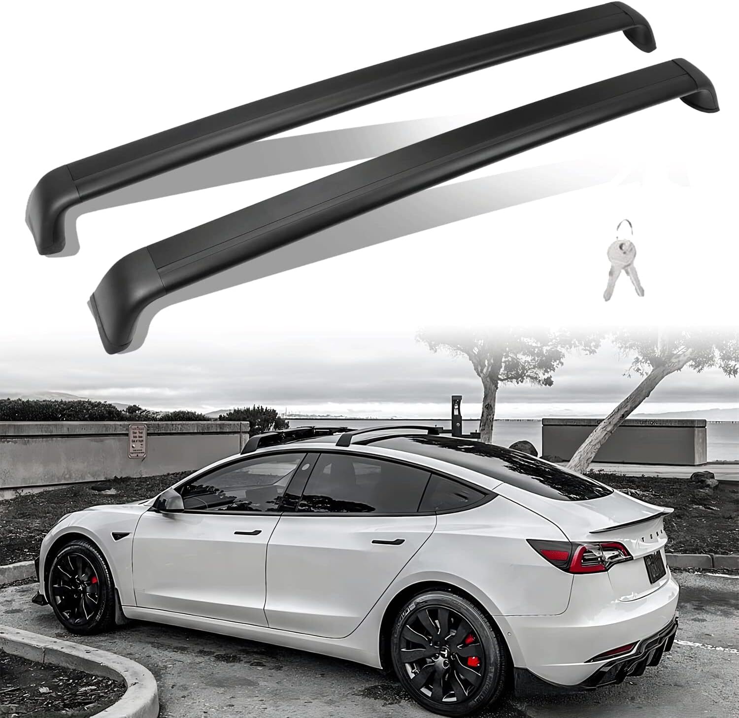 Roof Rack Rail Cross Bar For Tesla Model 3 2017-2023 Aluminum Luggage Carrier