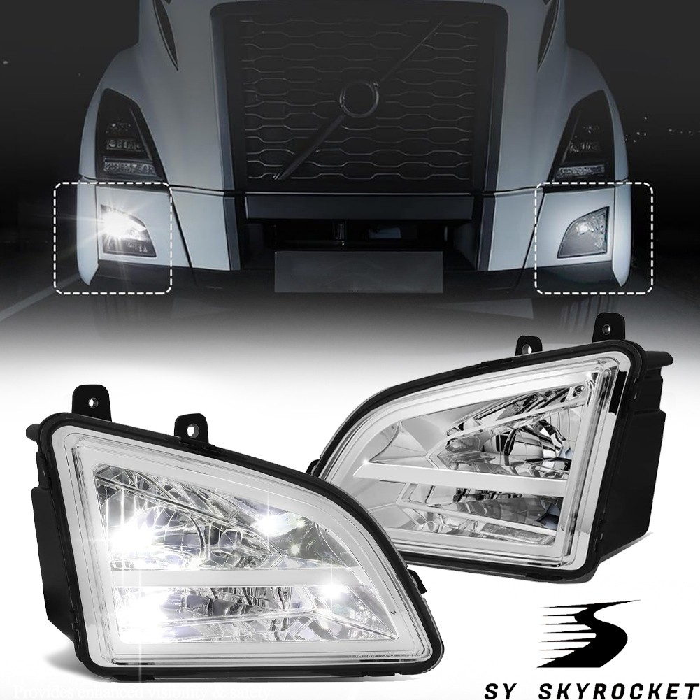 Pair For Volvo VNL 2018+ Truck Full LED Fog Lights Lamps Chrome