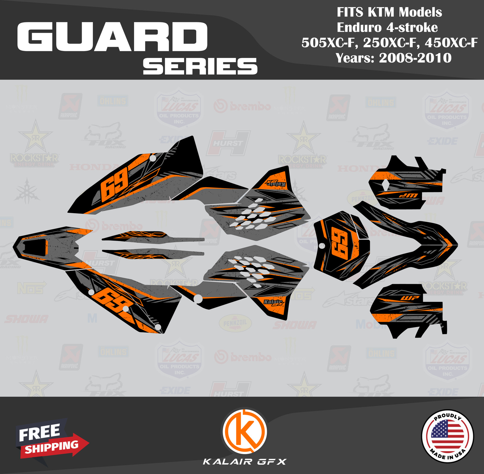 Graphics Kit for KTM Enduro 250XC-F 450XC-F 505XC-F (2008-2010) Guard – ORANGE