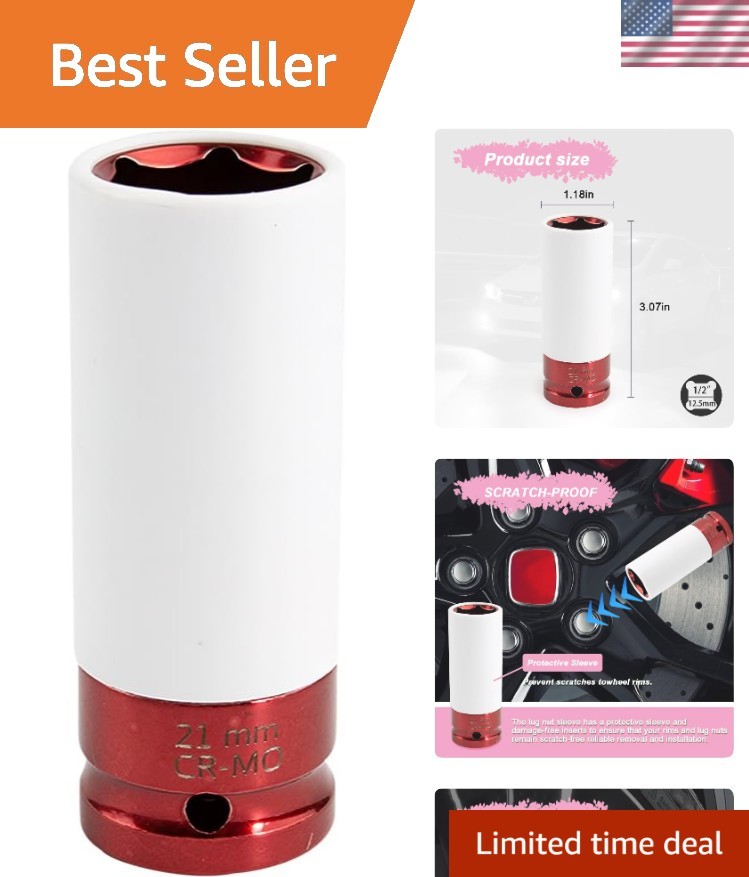 Durable 21mm Lug Nut Impact Socket with Non-Scratch Sleeve for Auto Maintenance