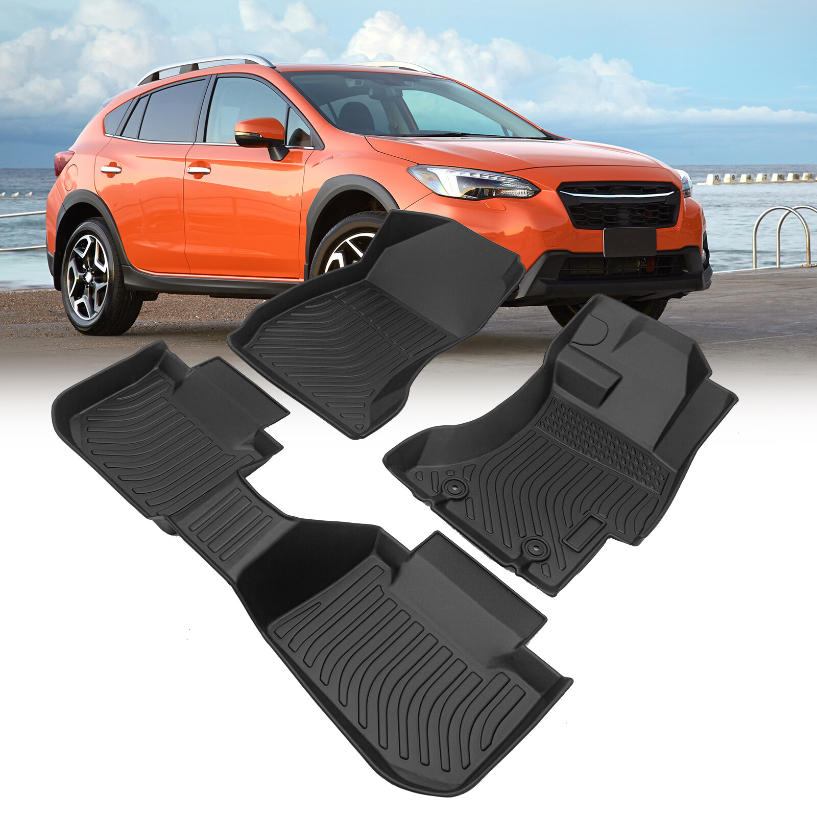 Car Floor Mats for 2013-2017 Subaru Crosstrek / XV Black All-Weather TPE Rubber