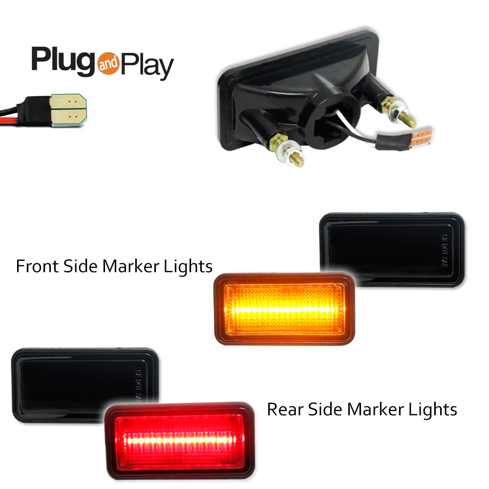 For 68-69 Camaro Impala Nova Smoked LED Front Amber+Rear Red Side Marker Lights